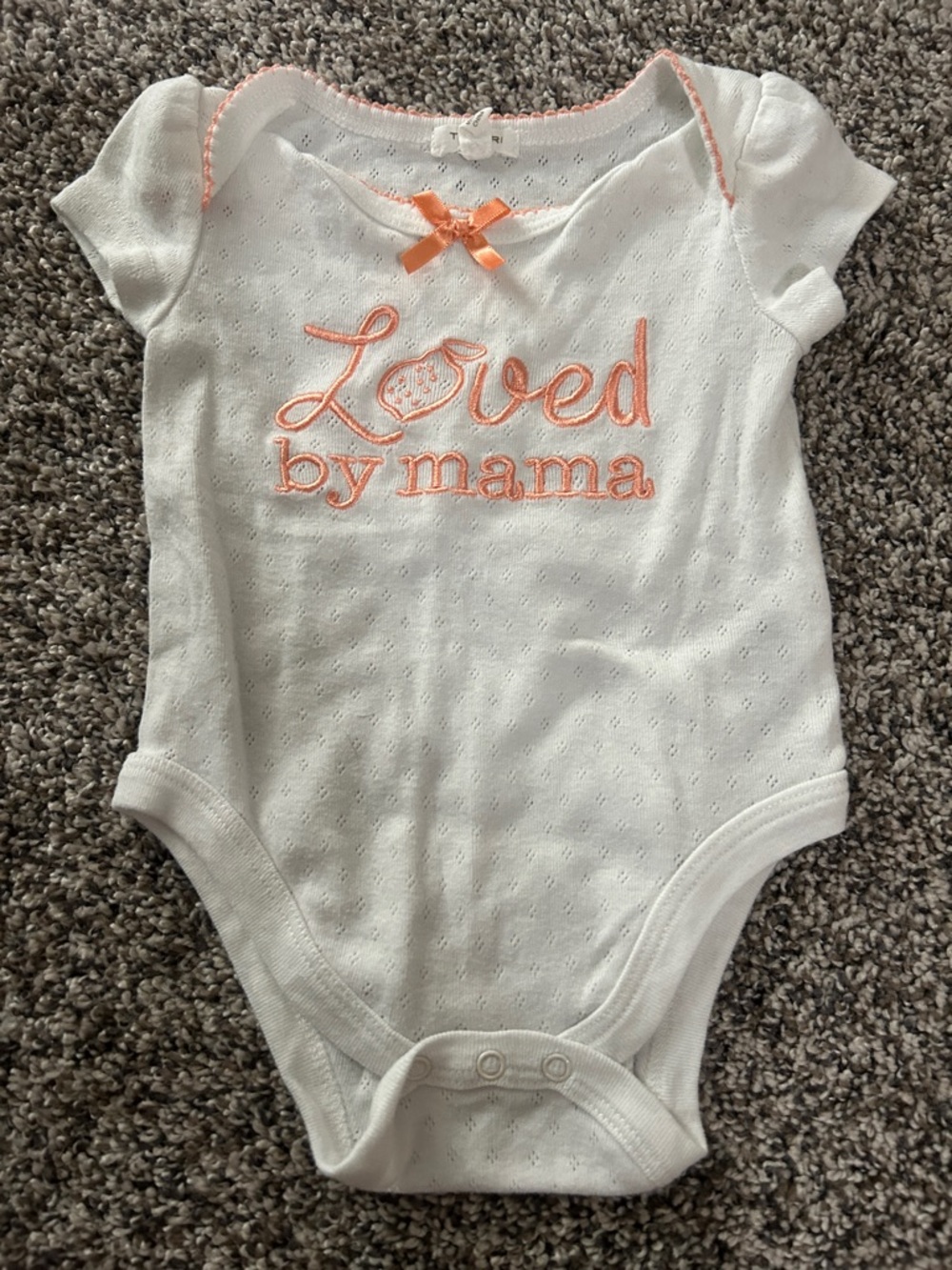 Tahari White Baby One-Piece with Peach Embroidery
